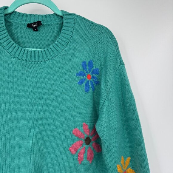 Rails Zoey Multi Flowers Crewneck Sweater Womens Medium M Green Wool Blend Pullo - Picture 2 of 9